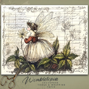 Papier Mousseline Fée botanique vintage avec Script antique