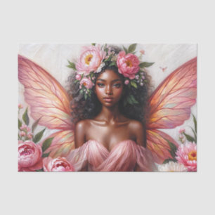 Papier Mousseline Fée Brown avec ailes et pivoines roses