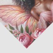 Papier Mousseline Fée Brown avec ailes et pivoines roses (Détail)