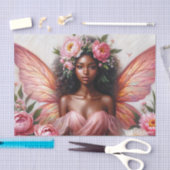 Papier Mousseline Fée Brown avec ailes et pivoines roses (Artisanat)
