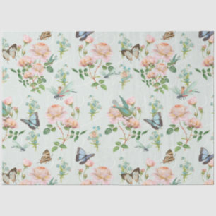Papier Mousseline Fée cachée Floral Bleu rose libellule Papillon