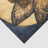 Papier Mousseline Fée de nuit magique avec fleurs sous lune d'or (Détail)