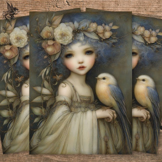 Papier Mousseline Fée des Bois avec Couronne Florale Art Découpage