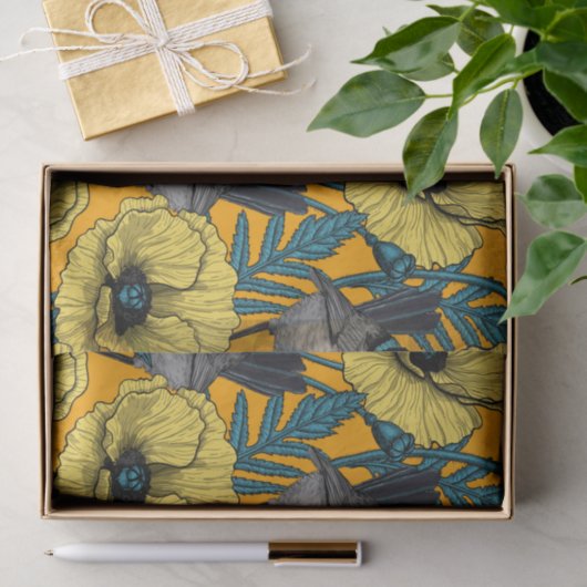 Papier Mousseline Fée et pavots en jaune (Cadeau)