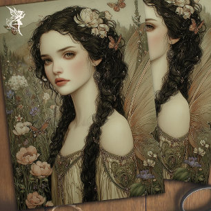 Papier Mousseline Fée mystique avec couronne florale et papillons