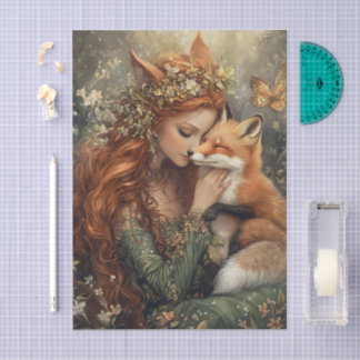 Papier Mousseline Fée renard enchantée avec découpage de papillon
