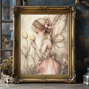 Papier Mousseline Fée Whimsical dans le champ de fleurs Découpage
