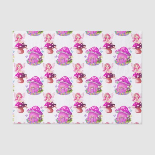 Papier Mousseline Fées champignons tissu motif (Recto)