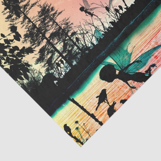 Papier Mousseline Fées et oiseaux mignons (Détail)