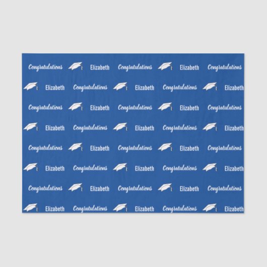 Papier Mousseline Félicitations Deep Blue White Graduate Name (Recto)