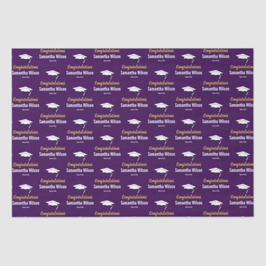 Papier Mousseline Félicitations Grad Nom foncé violet or blanc (Recto)