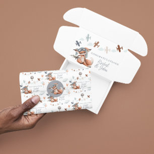 Papier Mousseline Félicitations Nouveau Bébé Renard Pilote Tissu Pap