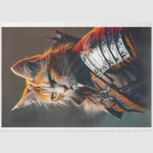 Papier Mousseline Feline guerrier chat couleurs vives découpage