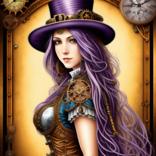 Papier Mousseline Feminine steampunk woman purple