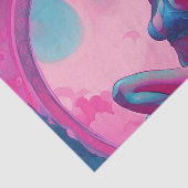 Papier Mousseline Femme à cheveux bouclés rose néon et bleu Sully (Détail)