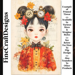 Papier Mousseline Femme asiatique Steampunk automnal BJ3 découpage