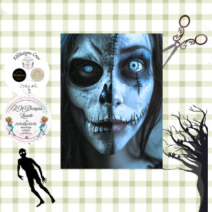 Papier Mousseline Femme au crâne cousu Découpe Maquillage Siniestre