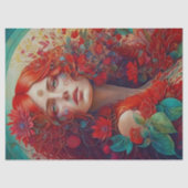 Papier Mousseline Femme aux fleurs rouges Découpage (Recto)