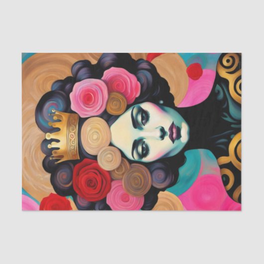 Papier Mousseline Femme Avec Couronne Or Découpage (Recto)