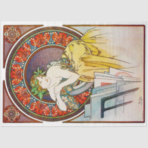 Papier Mousseline Femme avec du pavot, Mucha