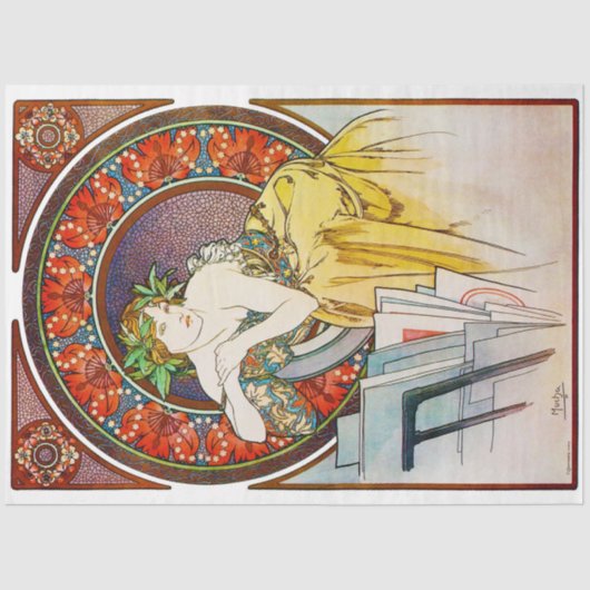 Papier Mousseline Femme avec du pavot, Mucha (Recto)