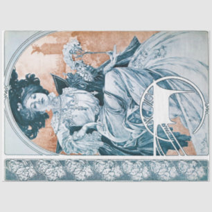 Papier Mousseline Femme avec Rose, Mucha