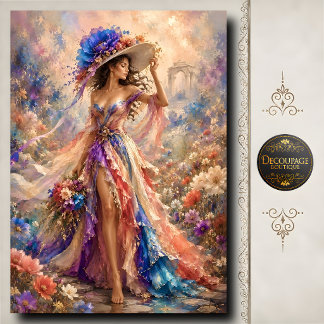 Papier Mousseline Femme Chapeau Floral Robe Colorée Découpage
