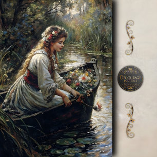 Papier Mousseline Femme dans un bateau floral rivière découpage