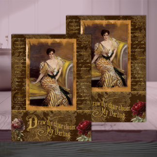 Papier Mousseline Femme de la Belle Époque en découpage marron et or
