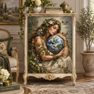 Papier Mousseline Femme de la Terre Mère tenant le globe découpage
