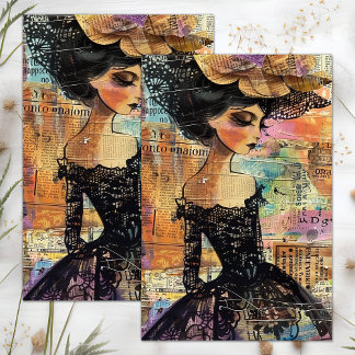 PAPIER MOUSSELINE FEMME DECO COUPAGE VINTAGE MODE