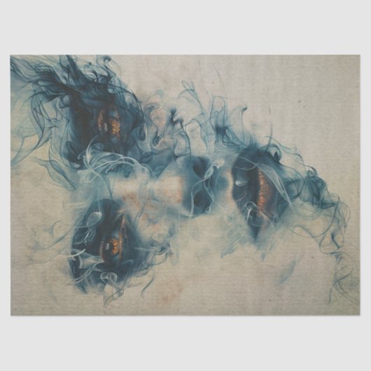 Papier Mousseline Femme en bleu - Découpage fumée (Recto)
