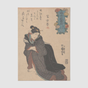 Papier Mousseline Femme en kimono à carreaux, les bras akimbo par Ku