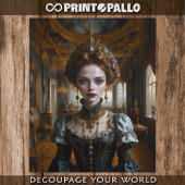 Papier Mousseline Femme en robe renaissance dans une salle baroque