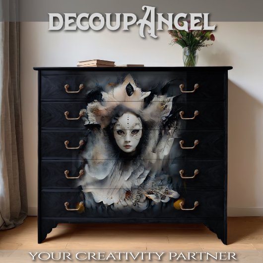 Papier Mousseline Femme Enigmatique Masquée Venise