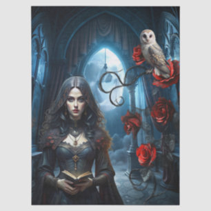 Papier Mousseline Femme gothique victorienne de fantaisie & Chouette