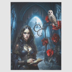 Papier Mousseline Femme gothique victorienne de fantaisie & Chouette