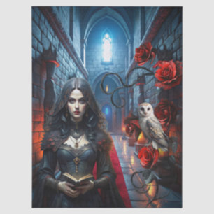 Papier Mousseline Femme gothique victorienne de fantaisie & Chouette