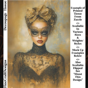 Papier Mousseline Femme Mascarade Or Gothique, Masque ER2L Découpage