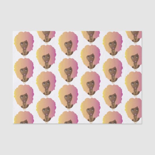 Papier Mousseline Femme noire, couleur orange et rose Afro (Recto)