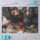 Papier Mousseline Femme noire victorienne avec cheval (Artisanat)