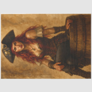 Papier Mousseline Femme Pirate aux Cheveux Rouges Decoupage
