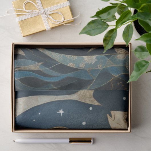 Papier Mousseline Femme Primitive Avec Poissons Découpage (Cadeau)