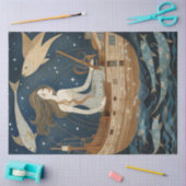 Papier Mousseline Femme Primitive Avec Poissons Découpage (Artisanat)