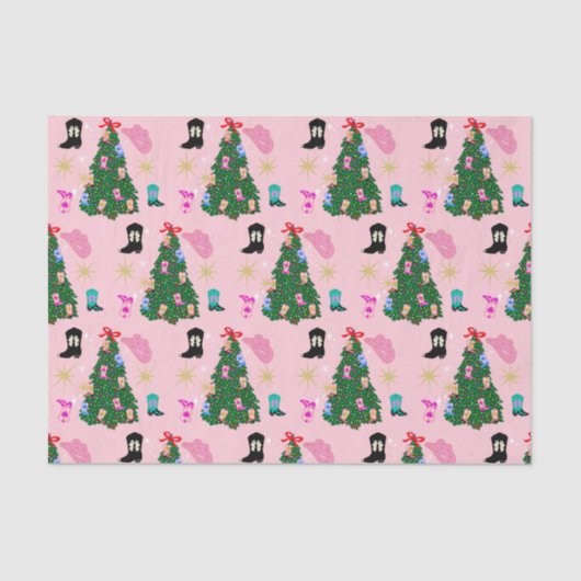 Papier Mousseline Femme rose moderne Botte occidentale Arbre de Noël (Recto)