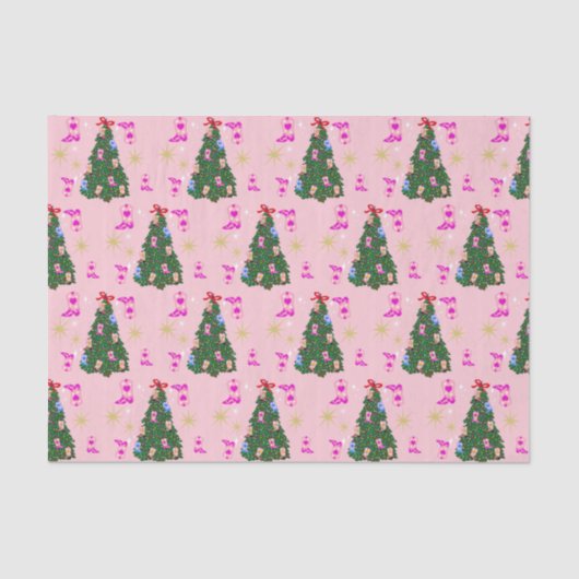 Papier Mousseline Femme rose moderne Botte occidentale Arbre de Noël (Recto)