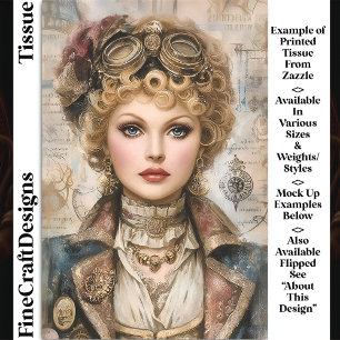 Papier Mousseline Femme Steampunk aux Cheveux Bouclés Collage DM1L D