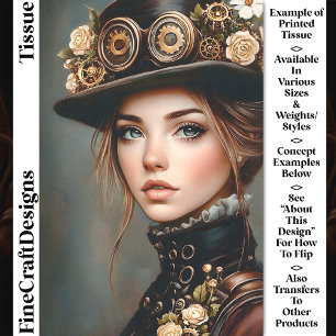 Papier Mousseline Femme Steampunk + Fleurs Portrait CJ4 Découpage