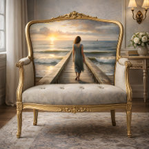 Femme sur le quai au coucher du soleil découpage