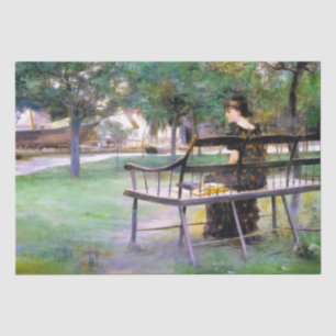 Papier Mousseline Femme sur un banc (par Edwin Austin Abbey)